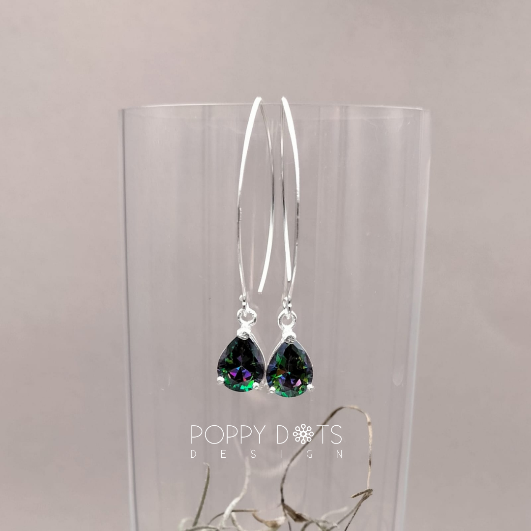 Sterling Silver Teardrop Mystic Topaz Splendor Hook Earrings