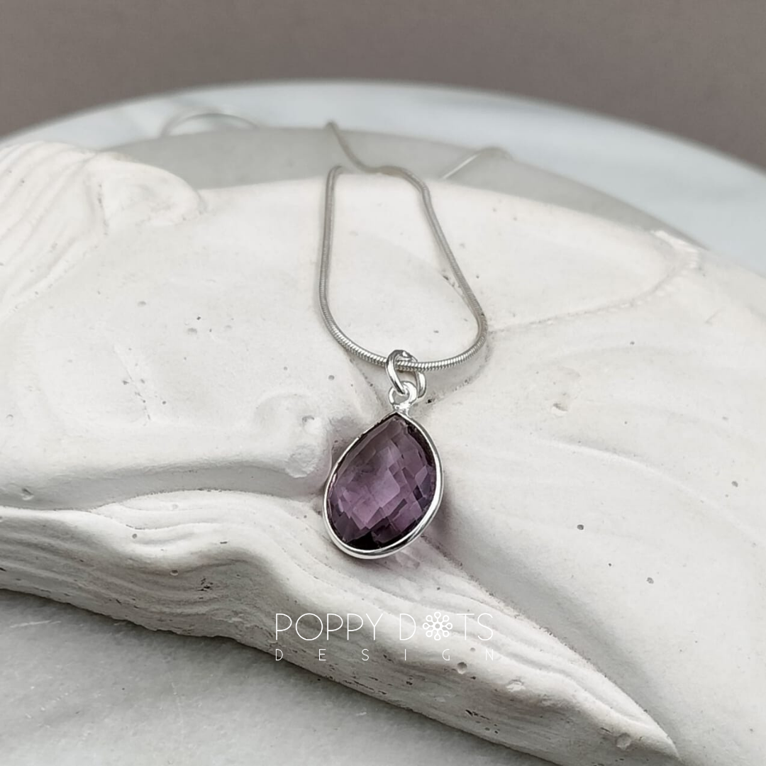 Sterling Silver Purple Amethyst Teardrop Pendant