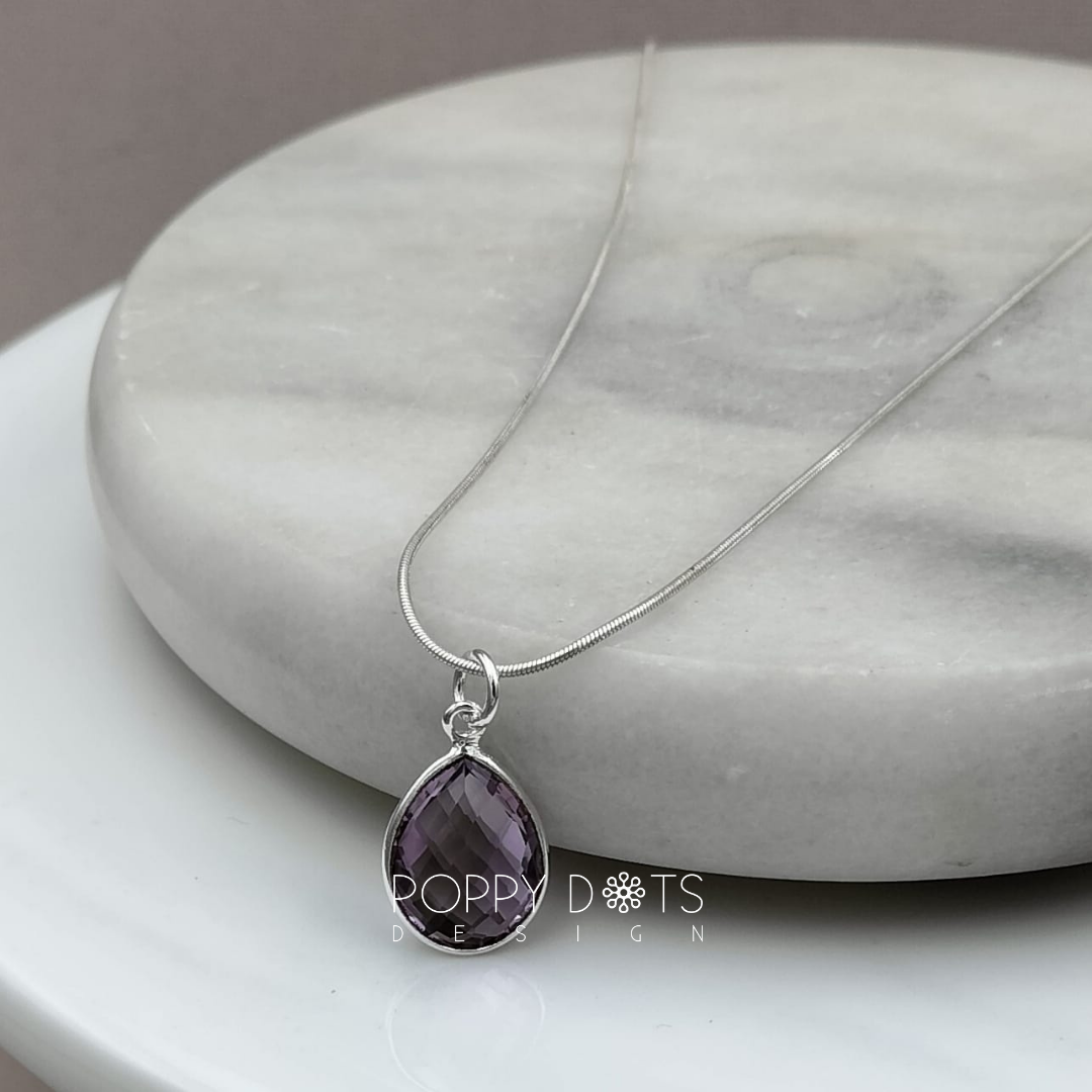 Sterling Silver Purple Amethyst Teardrop Pendant
