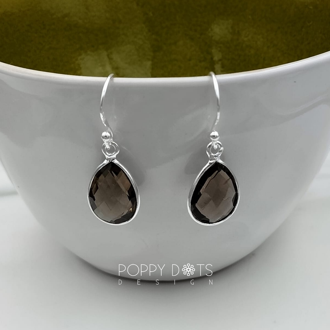 Sterling Silver Teardrop Smoky Quartz Earrings