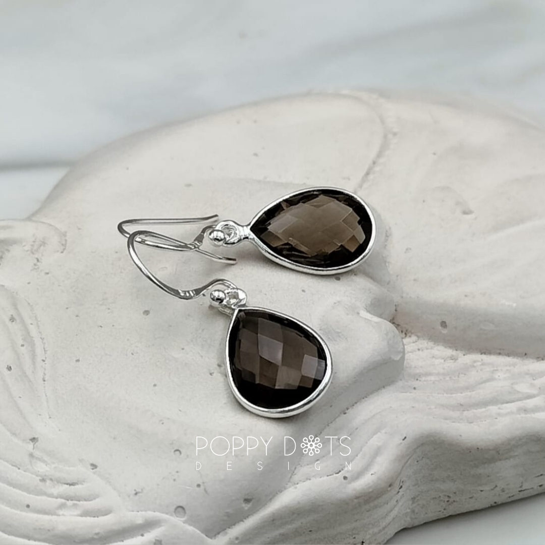 Sterling Silver Teardrop Smoky Quartz Earrings