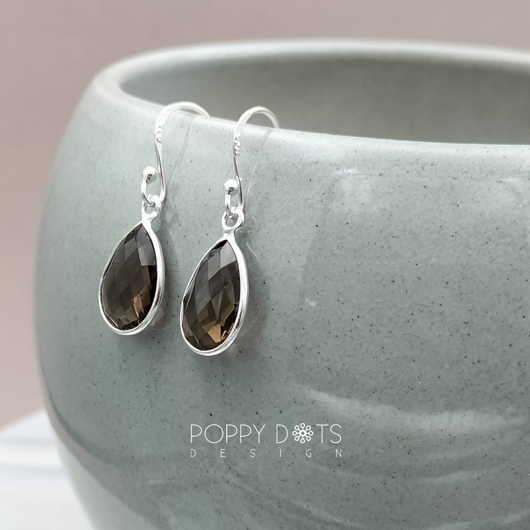 Sterling Silver Teardrop Smoky Quartz Earrings