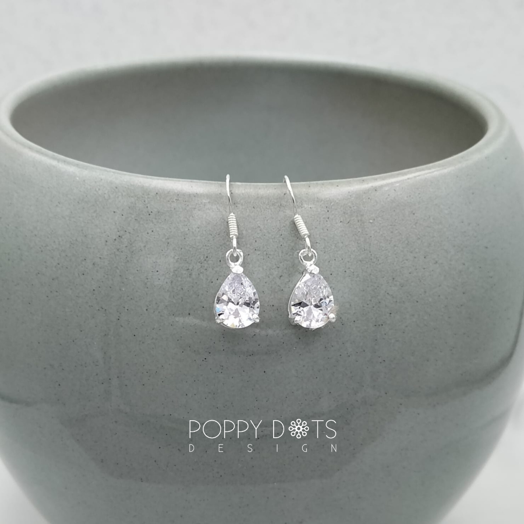 Sterling Silver Teardrop Zirconia Earrings