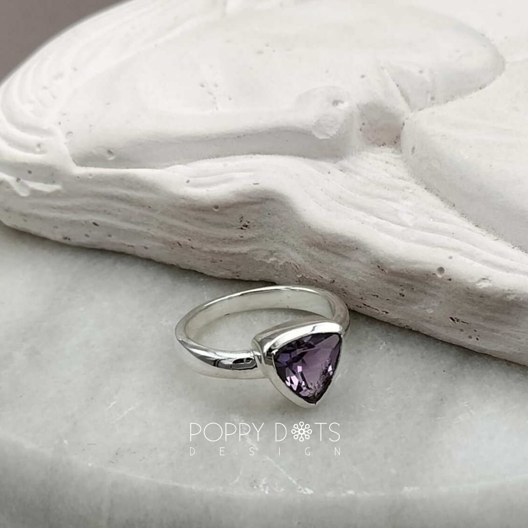 Sterling Silver Trillion Purple Amethyst Ring
