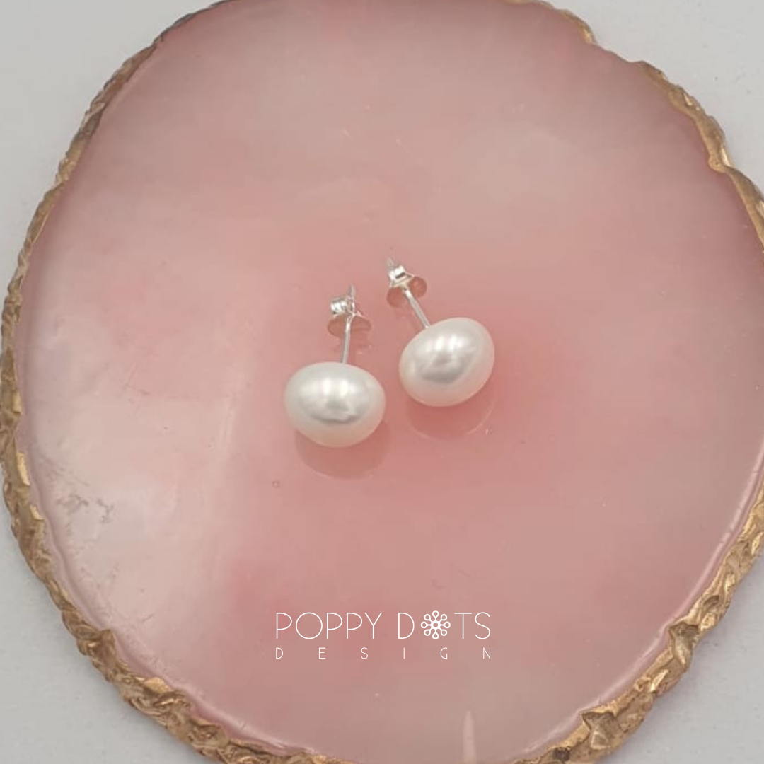 Sterling Silver White Freshwater Pearl Studs 10 mm