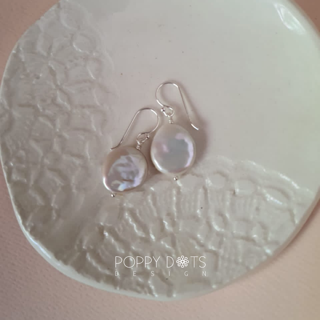 Sterling Silver & Freshwater Coin Pearl Hook Earrings