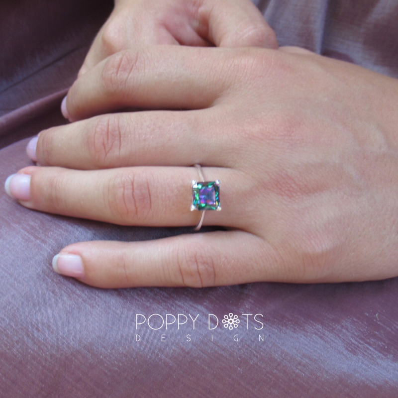 Sterling Silver & Square Mystic Topaz Ring