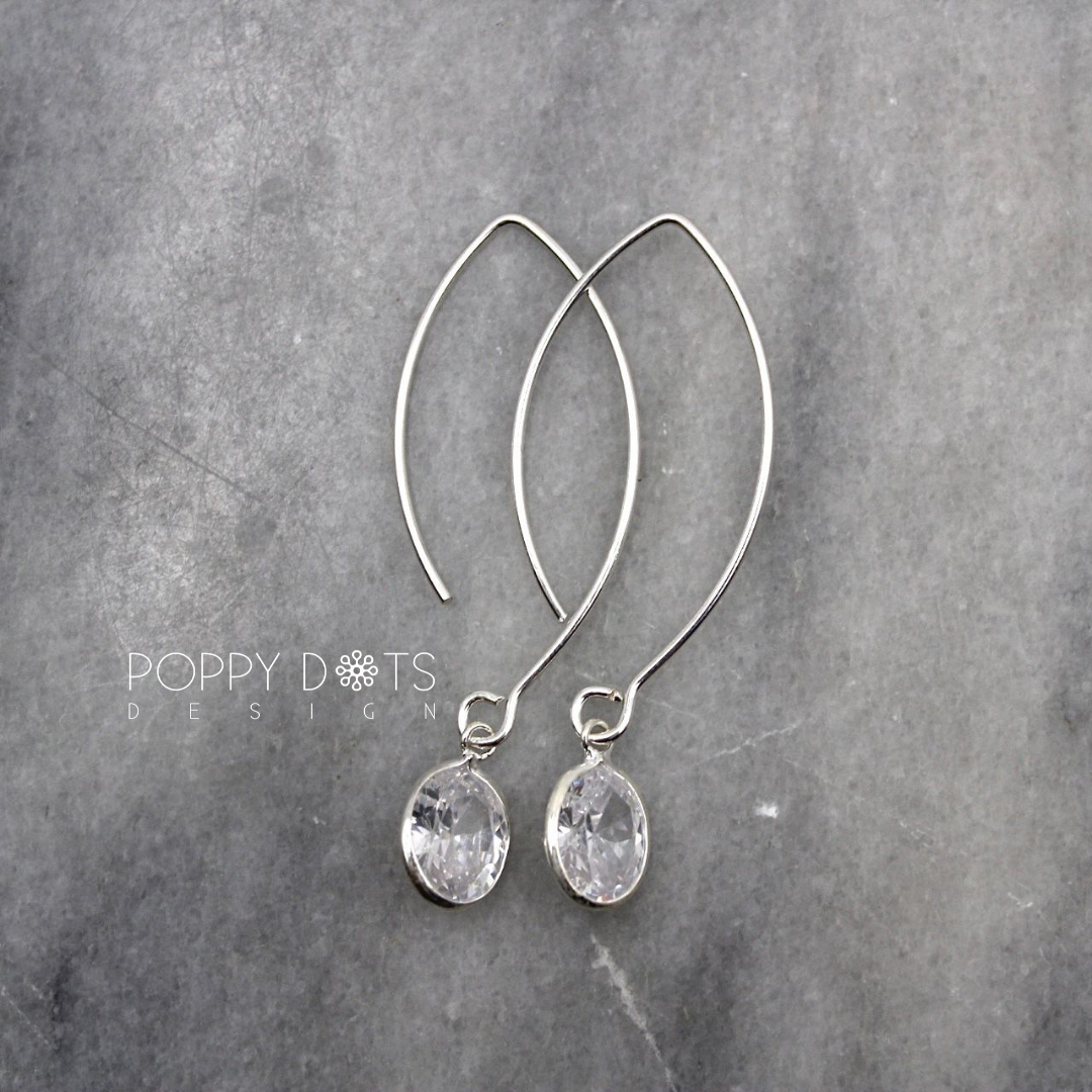 Sterling Silver Oval Cubic Zirconia Splendor Hook Earrings
